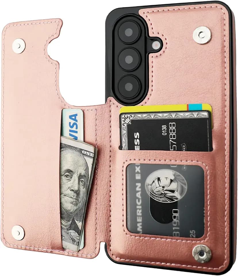 ONETOP for Samsung Galaxy S26 Wallet Case with Card Holder,Rosegold