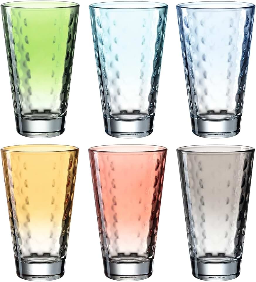 Leonardo Optic Trink-Gläser 6er Set, spülmaschinenfeste Longdrink-Gläser, bunte Trink-Becher aus Glas, farbiges Getränke-Set, 300 ml, 025907