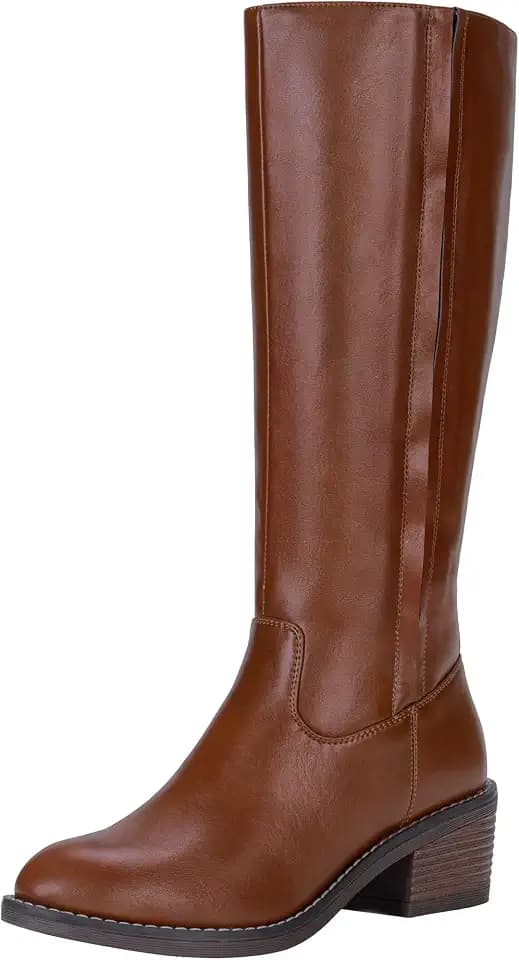 Jeossy Women's Knee High Tall Faux Leather Boots