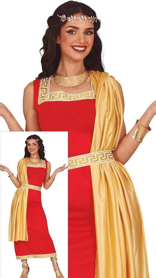 FIESTAS GUIRCA Römische Damenkostüm für Damen, griechische Toga, rot und gold, griechische Kostüme für Damen