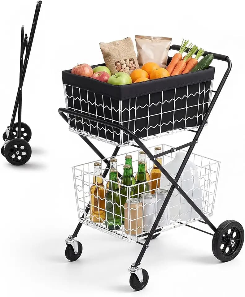 VEVOR Einkaufstrolley 2-Stöckig Einkaufswagen Faltbar mit 40kg Tragkraft