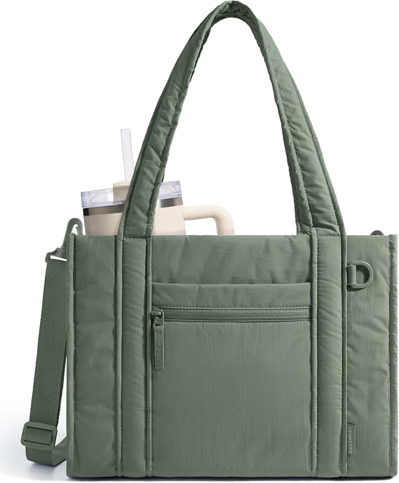 BAGSMART Boxy Tote Bag for Women, Crossbody Work Bag with Zipper