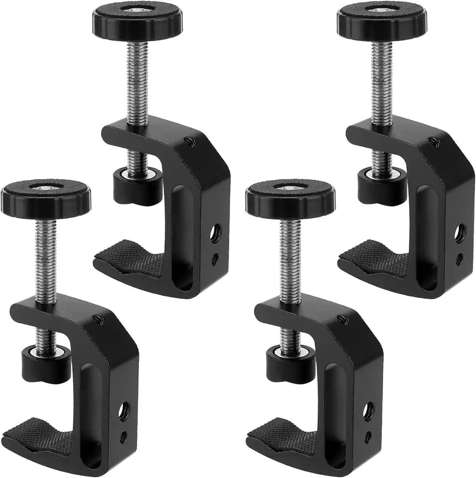 FUNSUEI 4 Pack Universal C Clamp, Desk C-Clamp with 1/4 and 3/8 Thread Hole, Heavy Duty Aluminum Alloy C Clamp Desktop Mount Holder for Monitor, Camera, Bench, Black