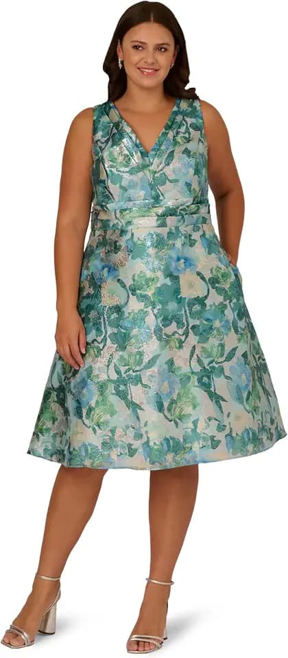 Adrianna Papell Floral Jacquard MIDI Dress