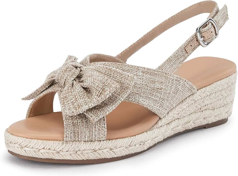 Coutgo Women's Espadrille Wedge Sandals Open Toe Slingback Platform Bowknot Casual Dress Shoes