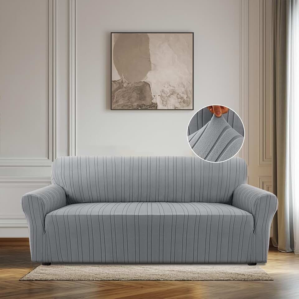 BellaHills Strecken Sofabezug 3 Sitzer (185-215CM) Superweich Elasthan Sofaüberwurf für Hunde Haustier Couchbezug Möbelschutz mit Armlehne, Grau