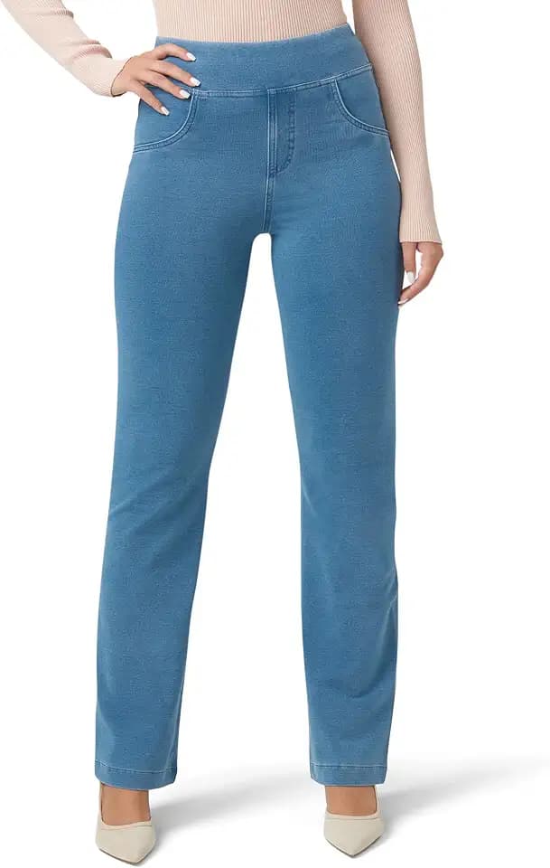 HUE Women's Super Soft Stretch High Rise Straight Leg Denim Leggings