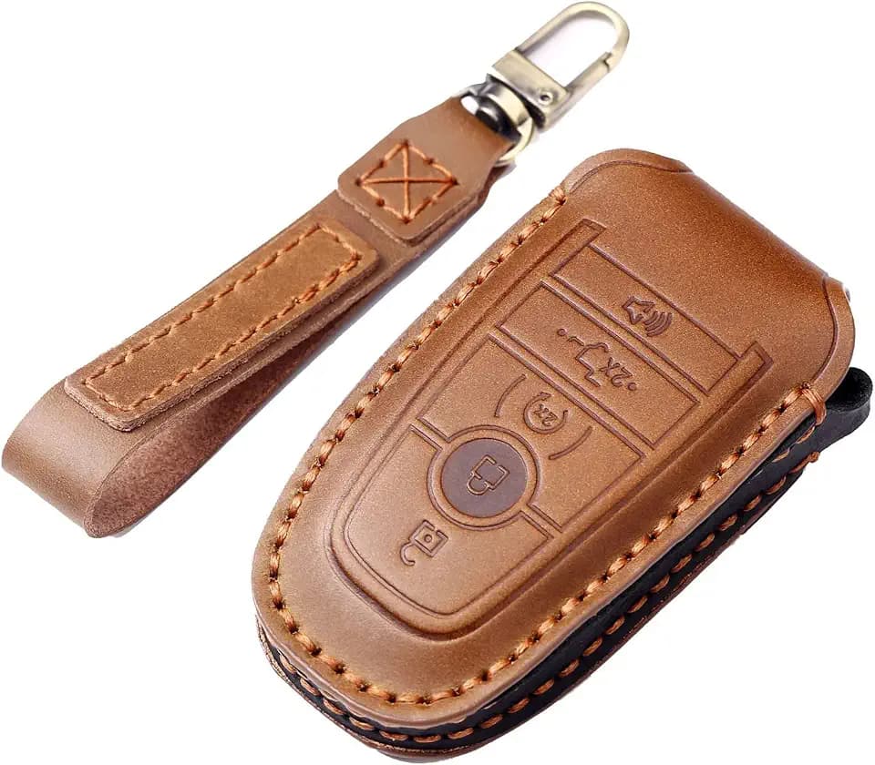 Leather Car Key Fob Cover for Ford F-150 Bronco Mustang Expedition