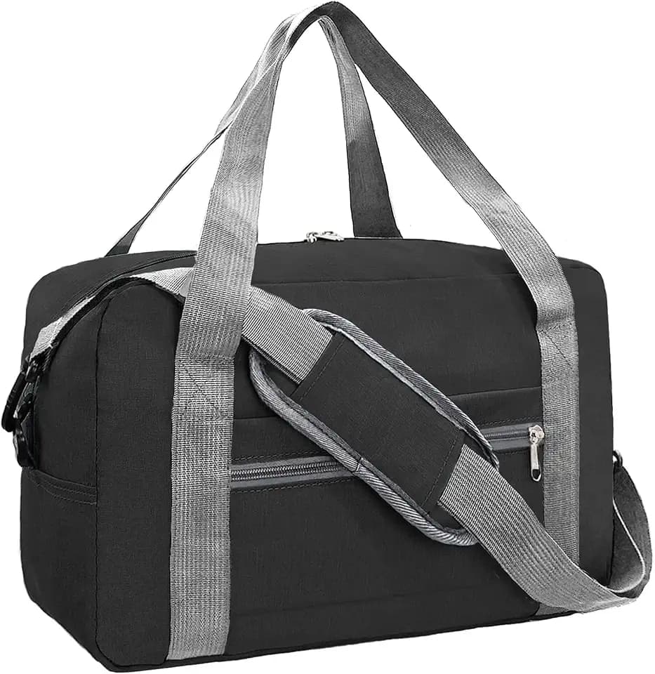 Foldable Carry on Luggage Bag 22x14x9 Personal Item Bag for Airplanes Travel Duffel Bag for Women and Men (40L, Black)