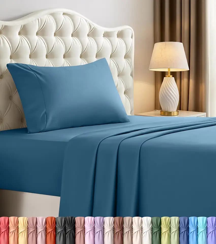 Twin Sheets Set, 3 Pieces 16" Deep Pocket Hotel Luxury Bedsheets, Dusk Blue