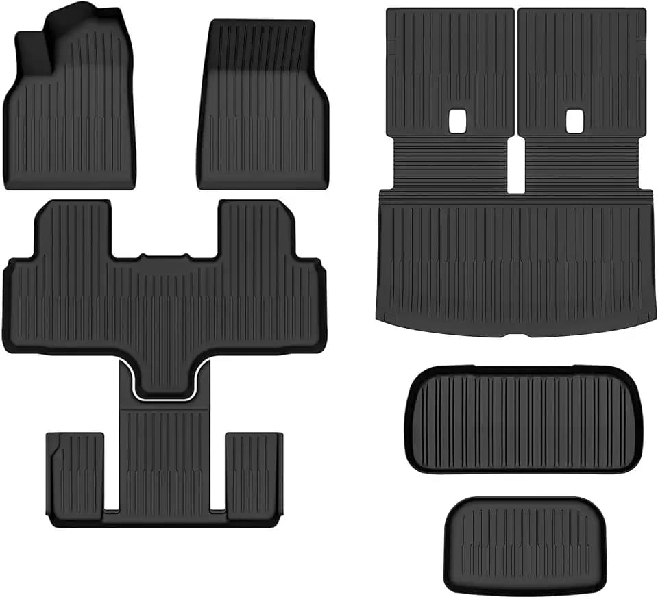 Compatible with 2026 Tesla Model Y L 6 Seater Floor Mats 3 Row TPE & Trunk Mat & Back Seat Cover & Frunk Liner & Rear Lower-Trunk Storage Tray(9 Piece Set)