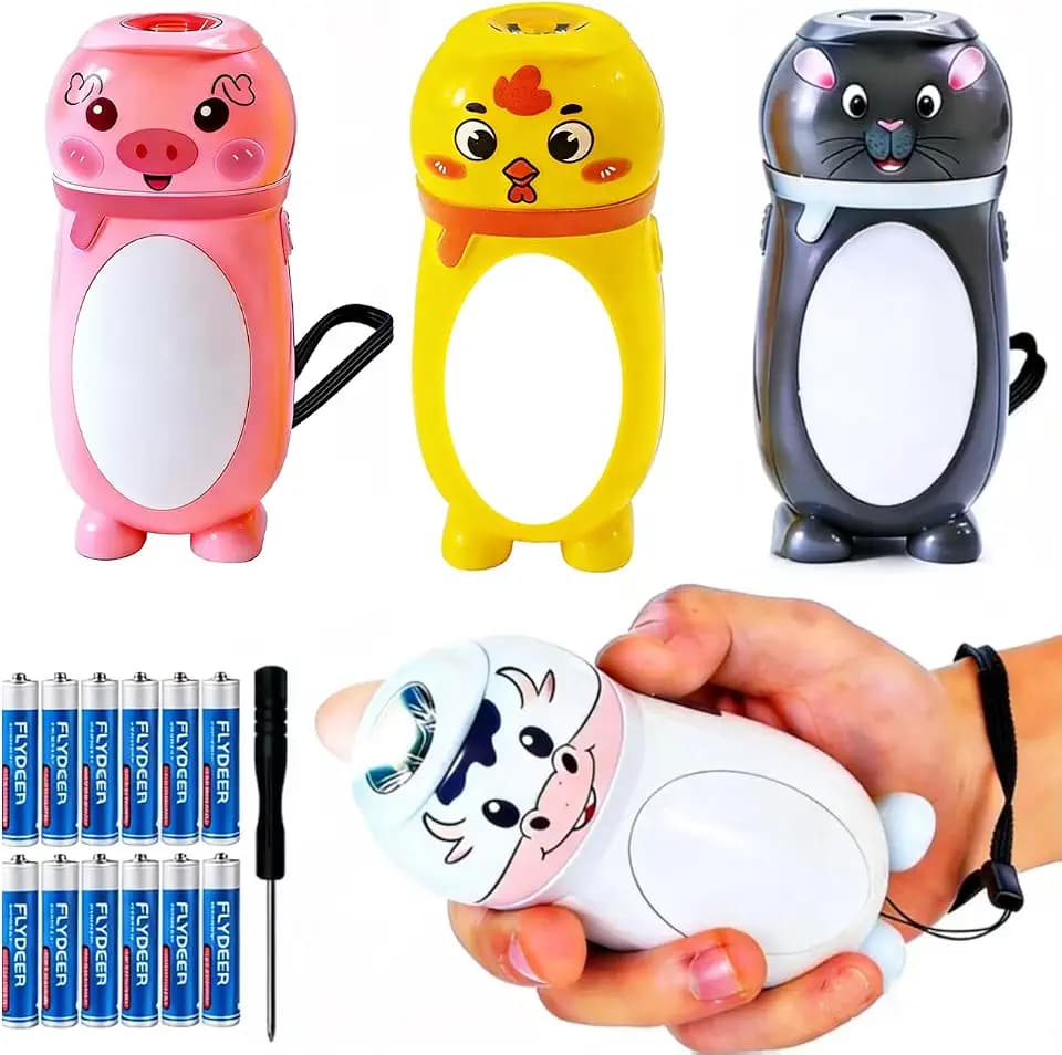 4 Pack Small Mini LED Flashlights for Kids Toddlers Cute Small Animal Flashlight- 2 in 1 Flashlight Camping Lantern Flashlights - Christmas Gift Stocking Stuffers for Girls Boys Party Favors