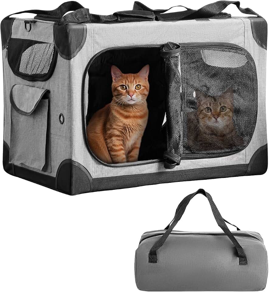 Extra Large 2-Cat Foldable Pet Travel Carrier,24"x17"x17",Gray