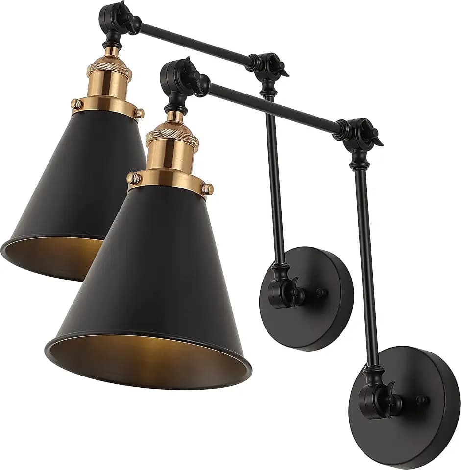 JONATHAN Y Rover 1-Light Wall Sconce 7", Black/Brass Gold, Set of 2