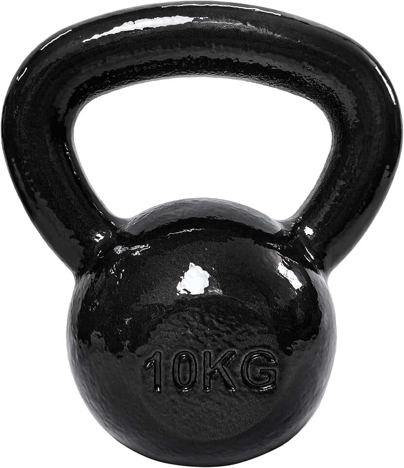 Amazon Basics Kettlebell - Gusseisen Widerstandstraining Gewicht mit Texturiertem Breitem Griff - Lackierte Oberfläche - Schwarz