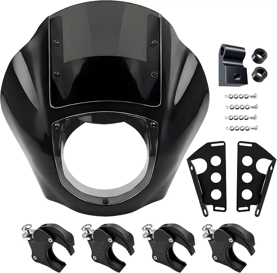 Quarter Fairing Windshield Kit for Harley Softail Street Bob FXBB FXBBS Softail Standard FXST 2018–2024, Motorcycle Front Fairing Two-Tone Windscreen, Quick-Release 49mm Fork Clamps