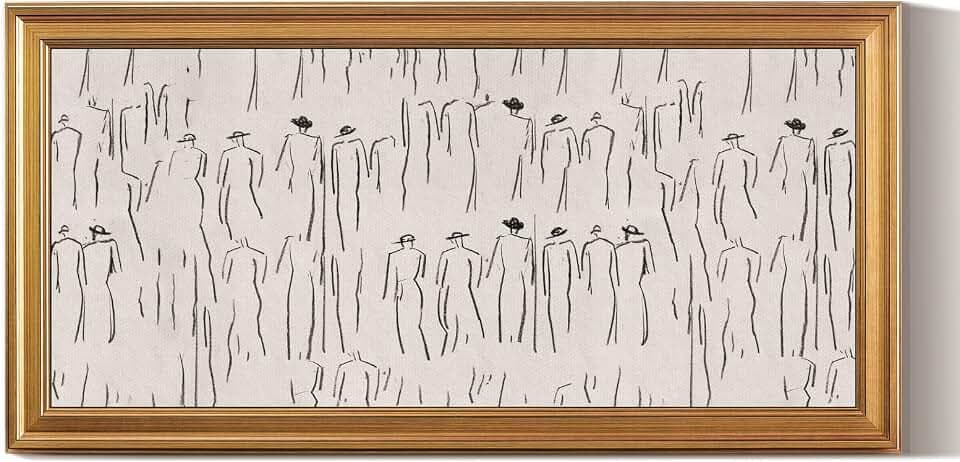 ARPEOTCY Vintage Goldener Rahmen Wandbilder Wohnzimmer, Wanddeko mit, Leinwand Bilder Wandbilder für Wohnzimmer & Schlafzimmer, Bleistift-Gekritzel 51L x 102W