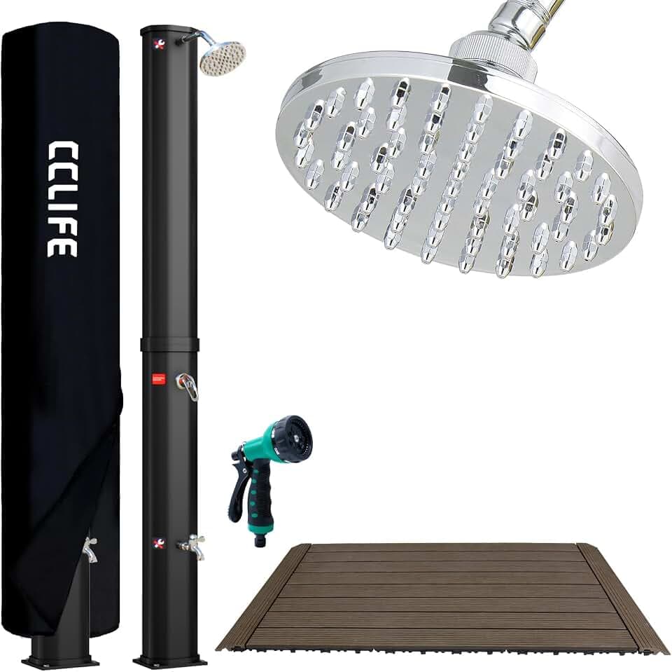 CCLIFE Solardusche 40L mit Bodenplatte und Handbrause Solar Gartendusche