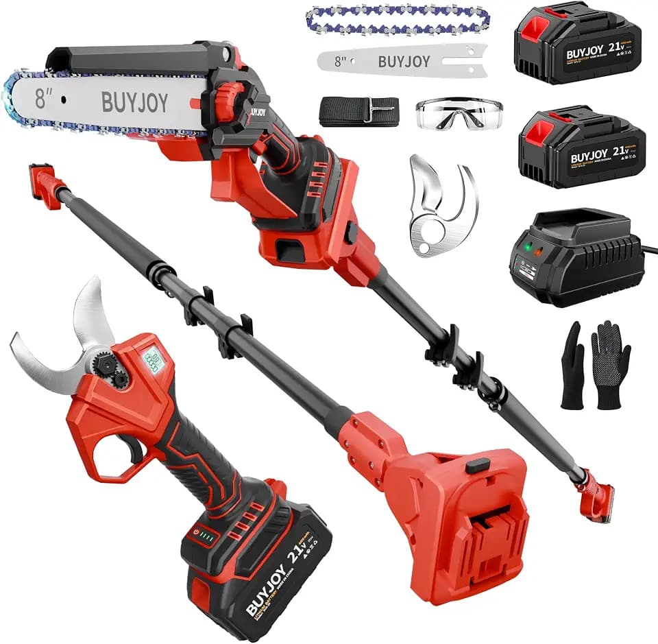 BUYJOY 4-in-1 Electric Pruning Shears & 8 Inch Pole Saw Combo