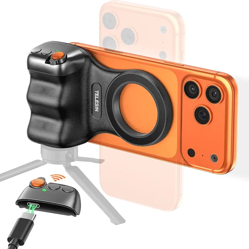 Jeebel Smartphone Handle Grip, Magnetische Handgriff mit Abnehmbarer Bluetooth-Fernbedienung & 1/4"-Gewinde für Selfies VLOG Videoaufnahme, Universelle iPhone Android Telefone Handhalterung