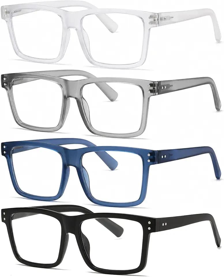 Reading Glasses for Men - 4 pack Classic Square TR Frame Readers with Spring Hinge