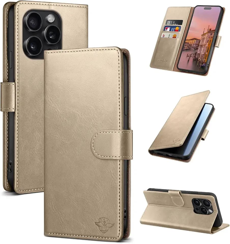Wallet Case for iPhone 15 Pro 6.1", Golden