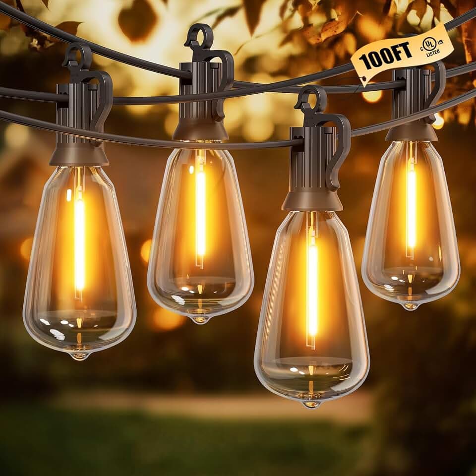 Brightown Outdoor String Lights Patio Lights 100FT ST38 Waterproof Dimmable