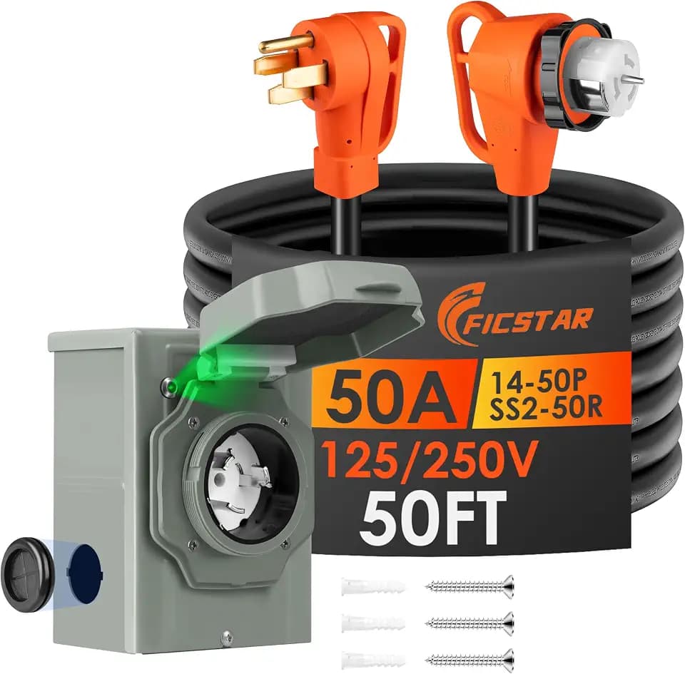 50ft 50 Amp Generator Cord Kit with Inlet Box