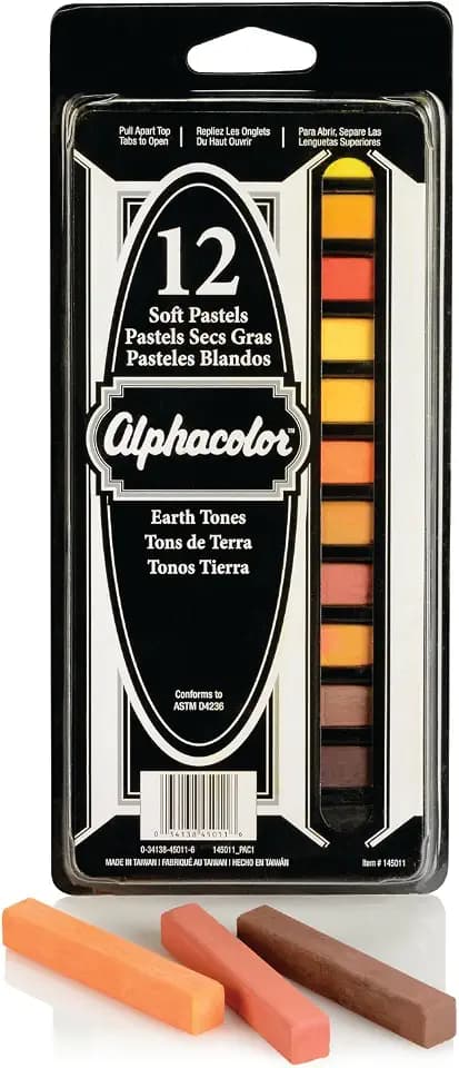 Derwent Alphacolor Soft Square Pastels, Earth Tones, 12 Pastels per Set (145011)