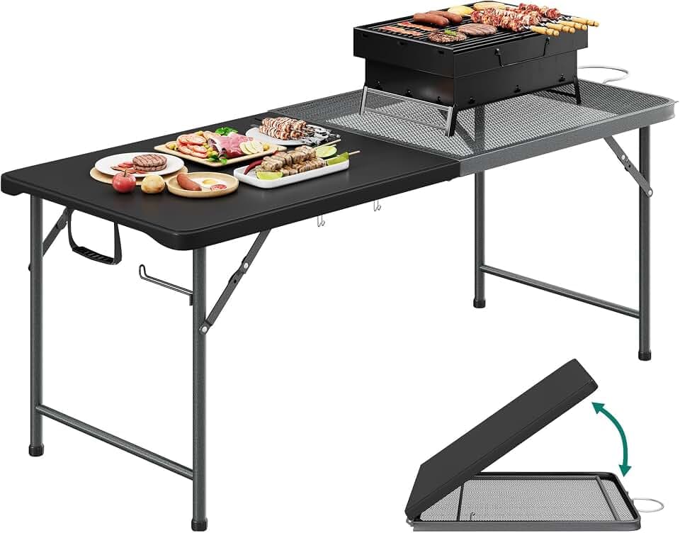 YITAHOME 6Ft Metal Folding Table for Grill Portable 2-in-1 Design Folding