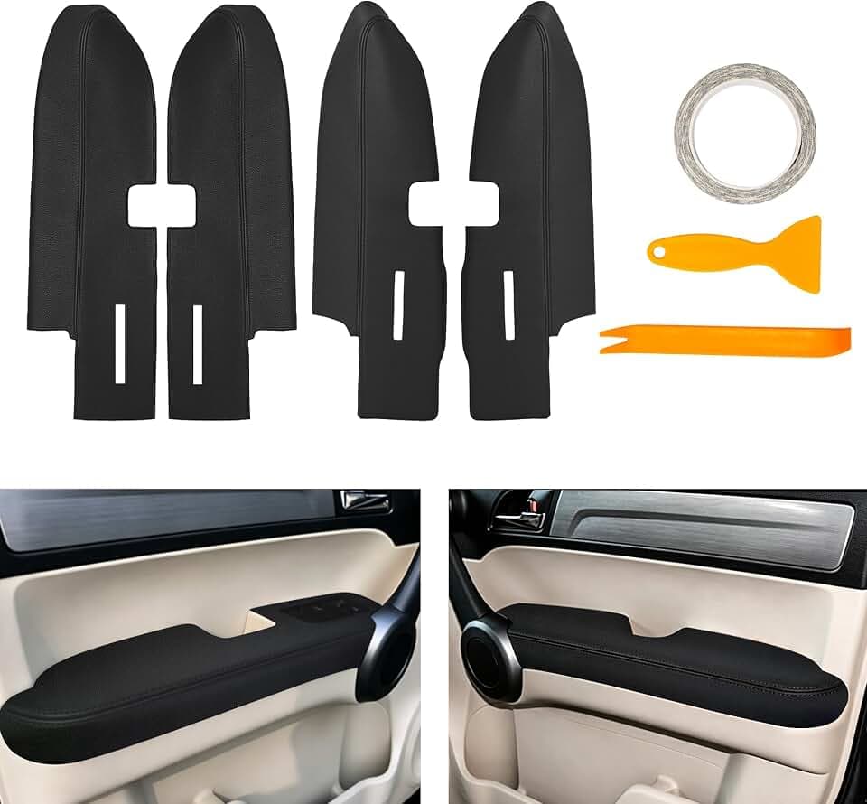 AOMSAZTO Car Door Armrest Pads Leather for Honda CRV 2007-2012 Black