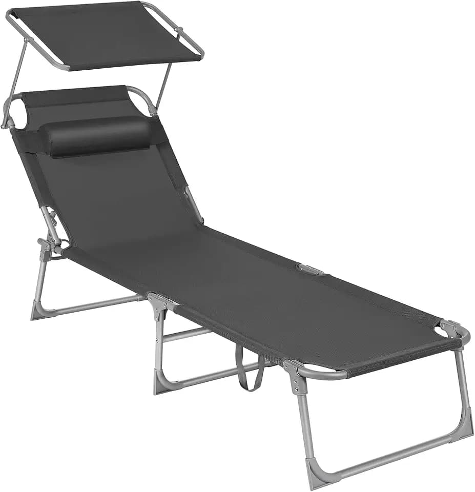 SONGMICS Sun Lounger, Folding Deck Chair, 76 x 20.9 x 11.4 Inches