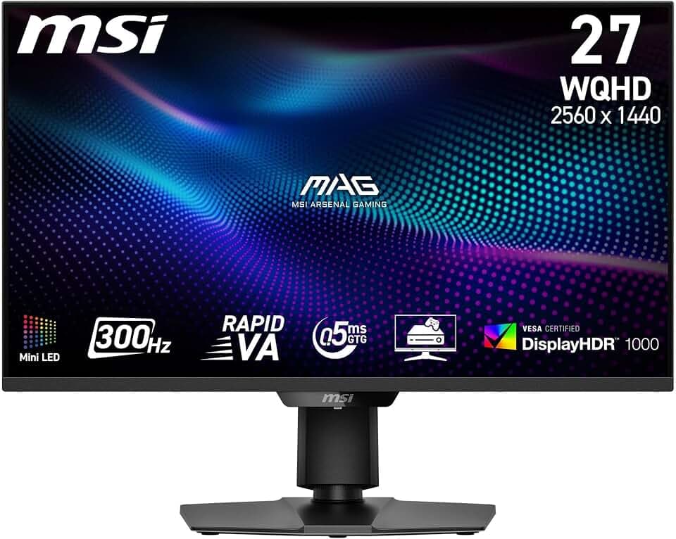 MSI MAG 274QPF X30MV 27 Zoll Gaming Monitor - WQHD 2560x1440, Rapid VA, 300Hz, 0,5ms, DisplayHDR 1000, Mini-LED, HDMI 2.1, DP 1.4a, Höhenverstellbar und Neigungswinkel, Schwarz