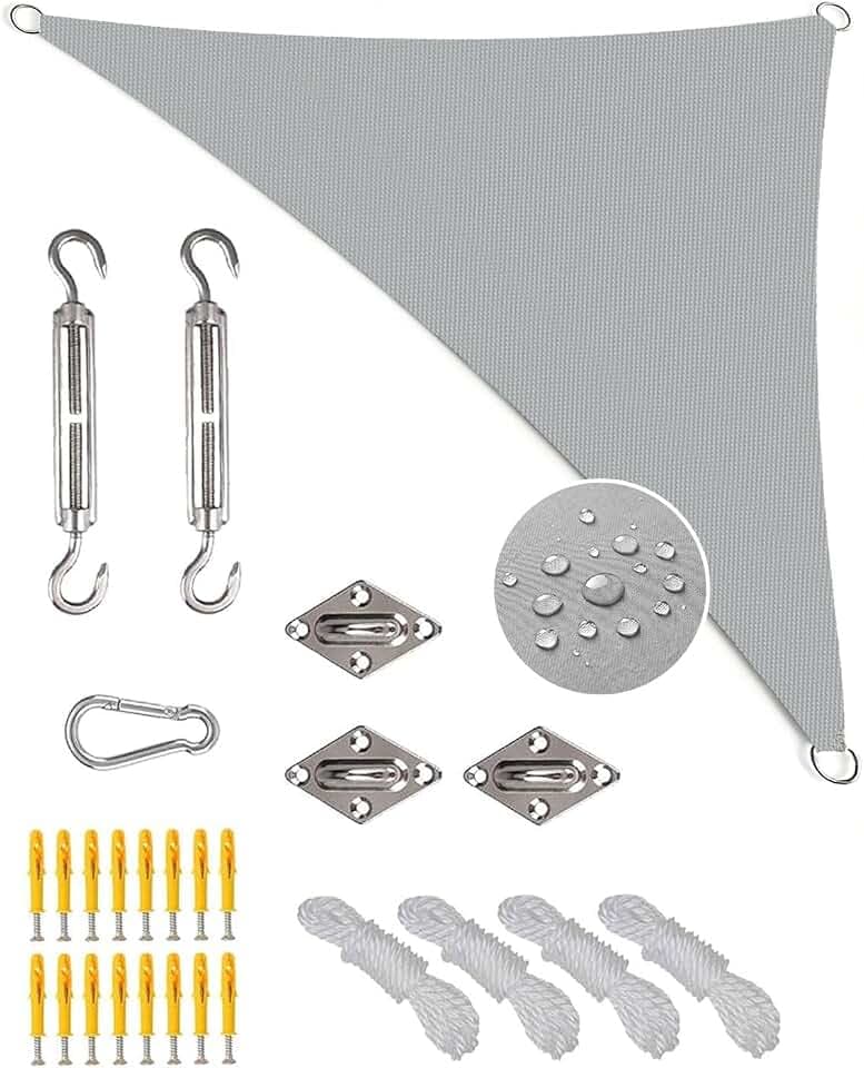 Sonnensegel Dreieckig 3x4x5m Wasserdicht, Sonnenschutz Windschutz, Premium HDPE Wetterbeständig Atmungsaktiv mit 95% UV-Schutz, Reißfest mit Befestigungsset für Balkon, Garten, Terrasse (Anthrazit)