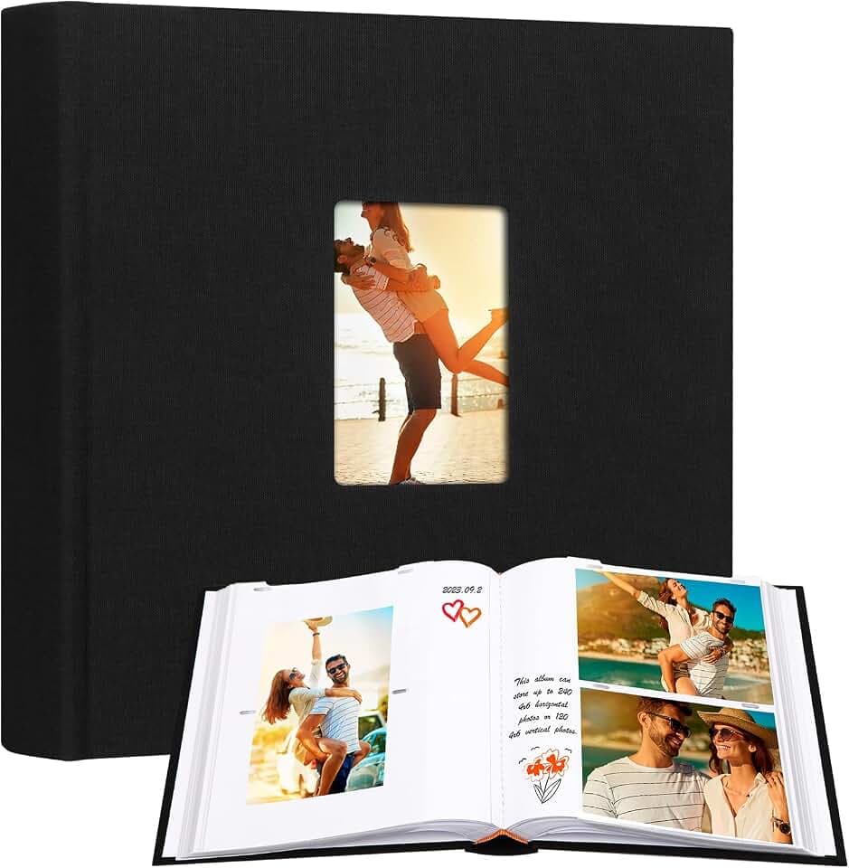 4x6 & 5x7 Photo Album, 240/120 Photos, Linen Cover, Black
