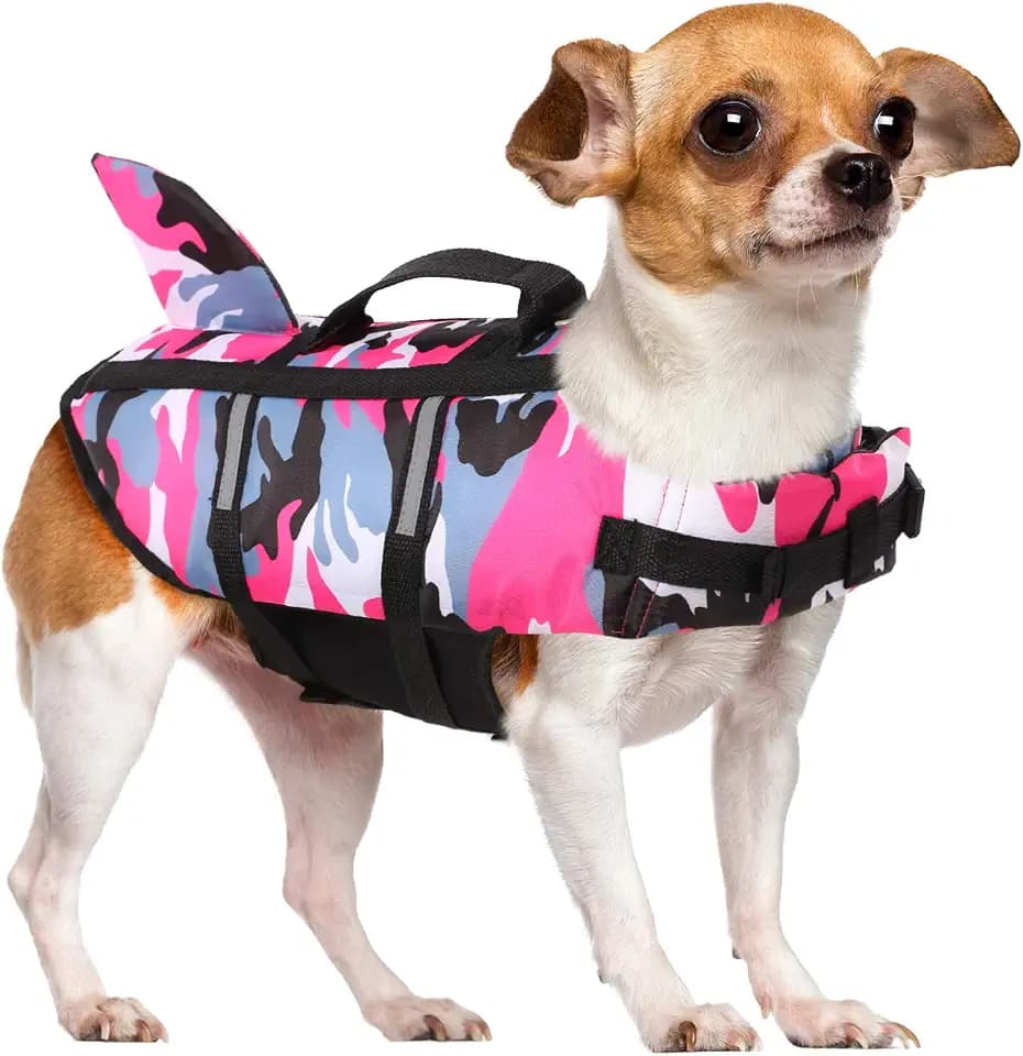 Queenmore Dog Life Jacket Pet Safety Vest High Buoyancy Camouflage Pink