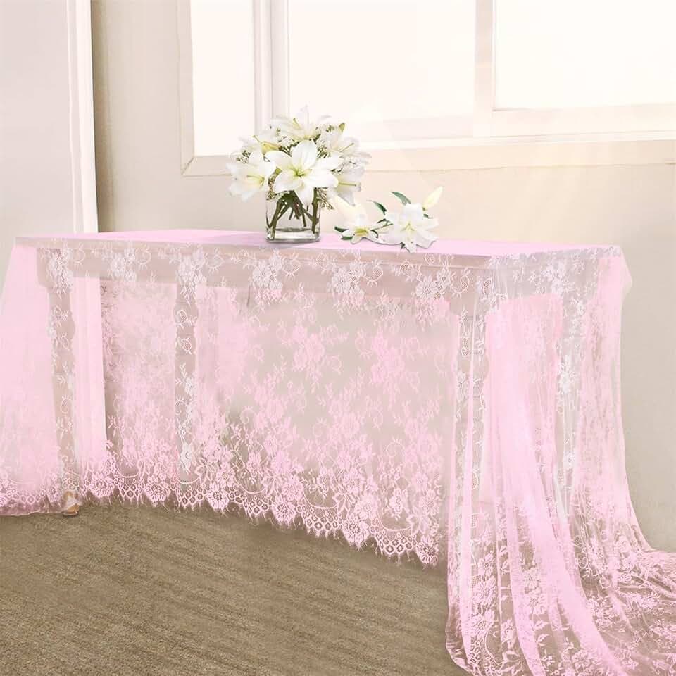 2 Pieces Lace Tablecloth 60 x 120 Inch Pink Wedding Rectangle Table Overlay