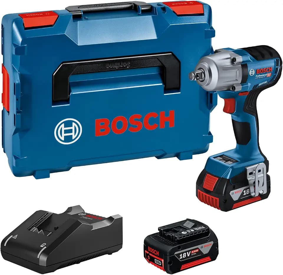 Bosch Professional 18V System Akku Drehschlagschrauber GDS 18V-450 HC (Anziehmoment 450 Nm, Losbrechmoment 800 Nm, inkl. 2X 5.0Ah Akku, Schnellladegerät GAL 18V-40, L-BOXX)