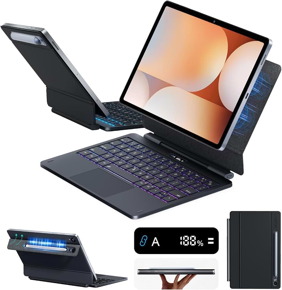 LAUDTEC Magic Keyboard Case for Samsung Galaxy Tab S9 11inch,S10 Lite / S10 FE / S9 FE 5G 10.9" Floating Cantilever Stand with Multi-Touch Trackpad & LED Display,S Pen Holder & 7-Color Backlit