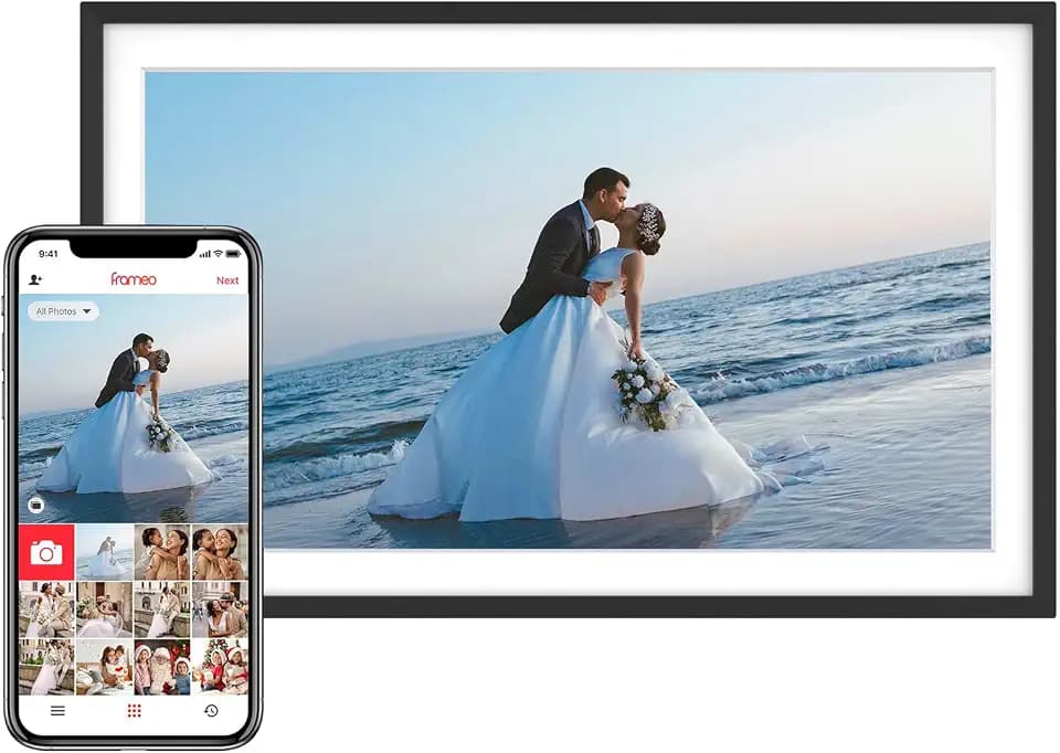 Skyrhyme 15.6'' Digital Picture Frame with 1920x1080 IPS Touch Screen, 32GB Frameo Digital Photo Frame WiFi, Share Photos/Videos and Send Best Wishes via Free App
