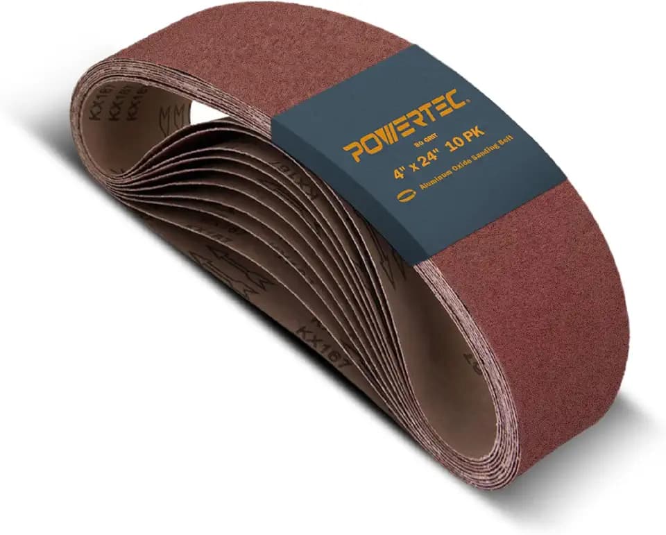 POWERTEC 4 x 24 Inch Sanding Belts, 10 PK, 80 Grit, 4x24 Belt Sander Sanding Belts Assortment, Aluminum Oxide Sandpaper for Oscillating Belt Sander, Woodworking, Metalworking (110090)