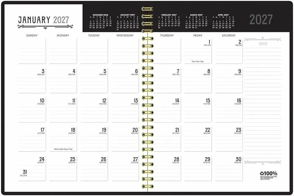 House of Doolittle 14 Month Deco Days Monthly Planner, December 2026 to January 2028, 1 Month Double Page Layout, 8.5" x 11", Black Cover