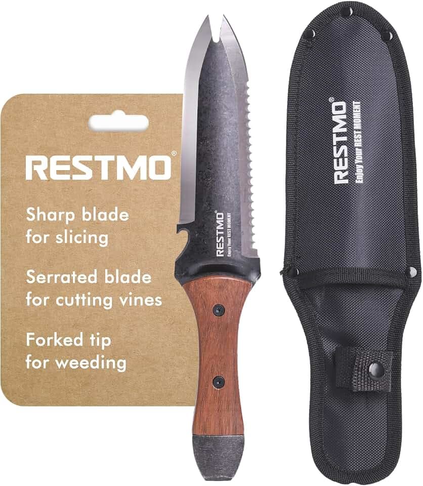 Restmo Hori-Hori Knife, Professional, Dual-Tip, Depth Gauge, Brown