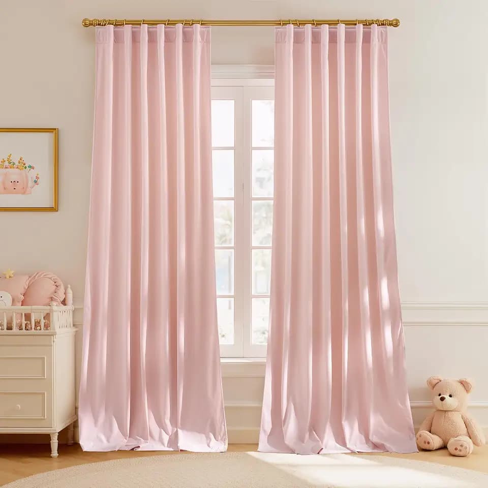 StangH Baby Pink Velvet Curtains Back Tab for Nursery, W52 x L90, 2 Panels
