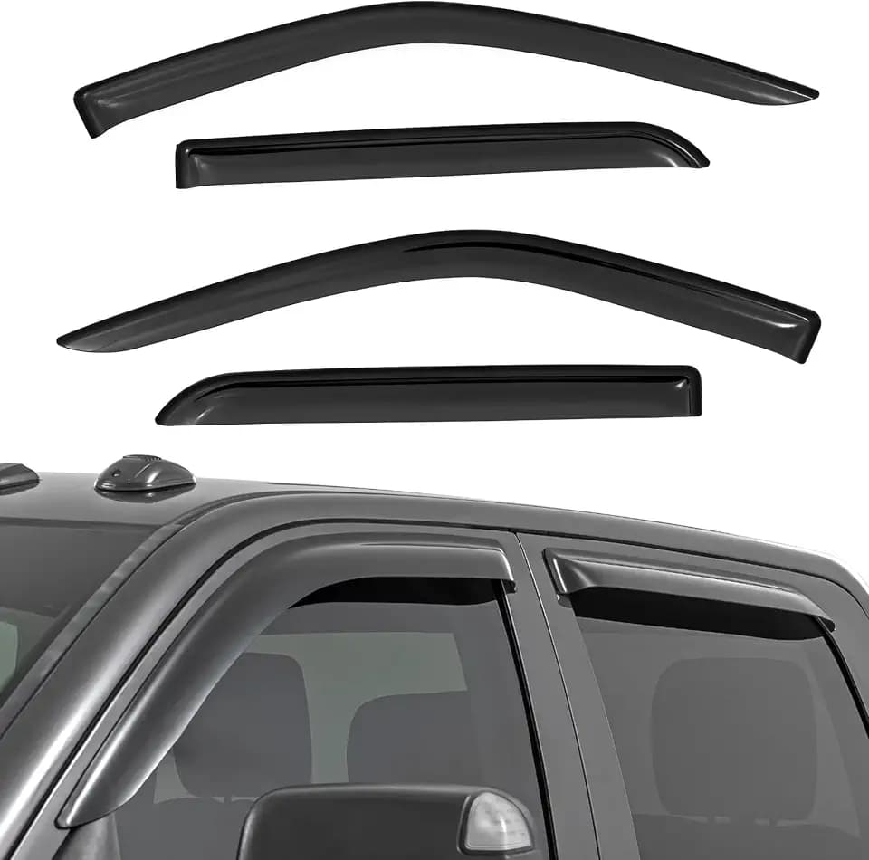 Rough Country Tape-on Rain Guards for Ram 1500 (2009-2018) & 2500/3500 Crew Cab (2019-2025) - Low Profile Window Visors, 4-Pc Rain Guard for Trucks