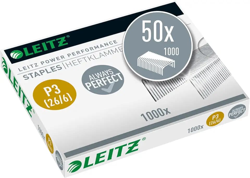 Leitz Power Performance Heftklammern P3 (26/6), 50 x 1000 Stück, Verzinkt, 55720000