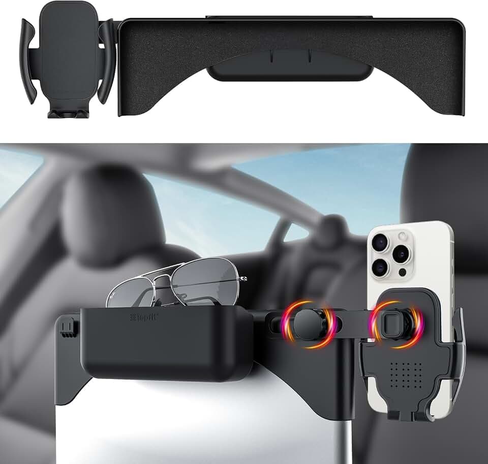 Premium Tesla Phone Mount & Holder for Model Y (2019-2024) & Model 3 (2018-2023),Snap-On Screen Clip with Scratch-Free Felt Base, Solid Alloy Arm