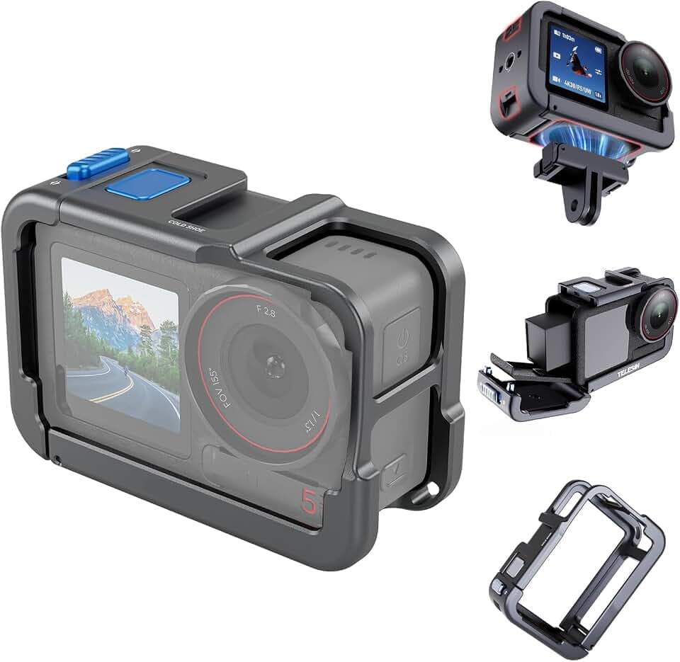 Metallkäfig für DJI Action 5 Pro 4 3 Premium Zubehör, Multifunktionale Schutzrahmenhülle Aluminiumgehäuse Combo-passend mit, Rahmenskeletthülse mit 1/4-Gewindeanschluss für Vloggin