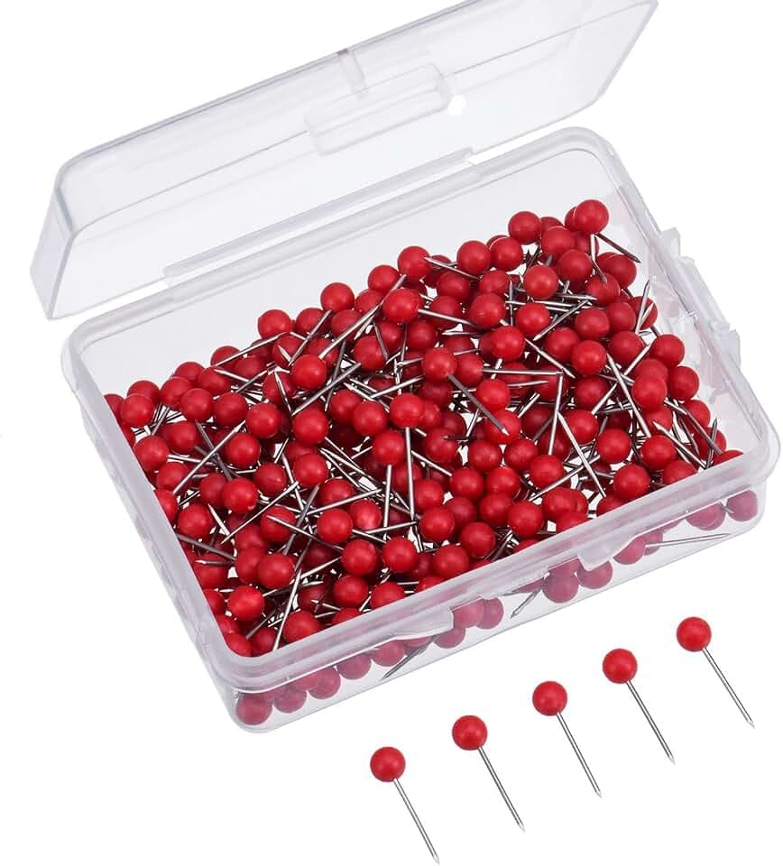 Outus 300 Stück Pinnadeln Reißzwecken für Karten Rot, 0,3 cm