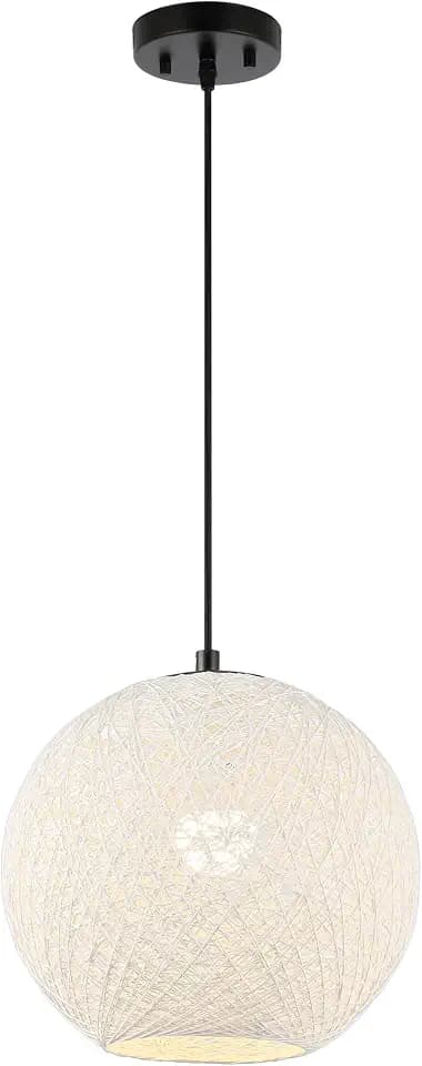 JONATHAN Y Lacey 12" 1-Light Globe LED Pendant Rope Woven, White/Black